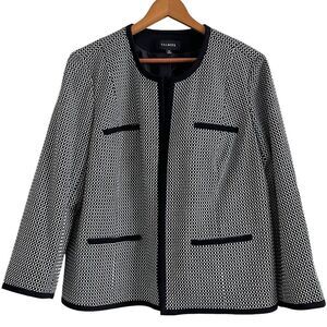 Talbots Check Tweed Blazer 16 Black Jacket Cotton Academia Preppy Capsule Open